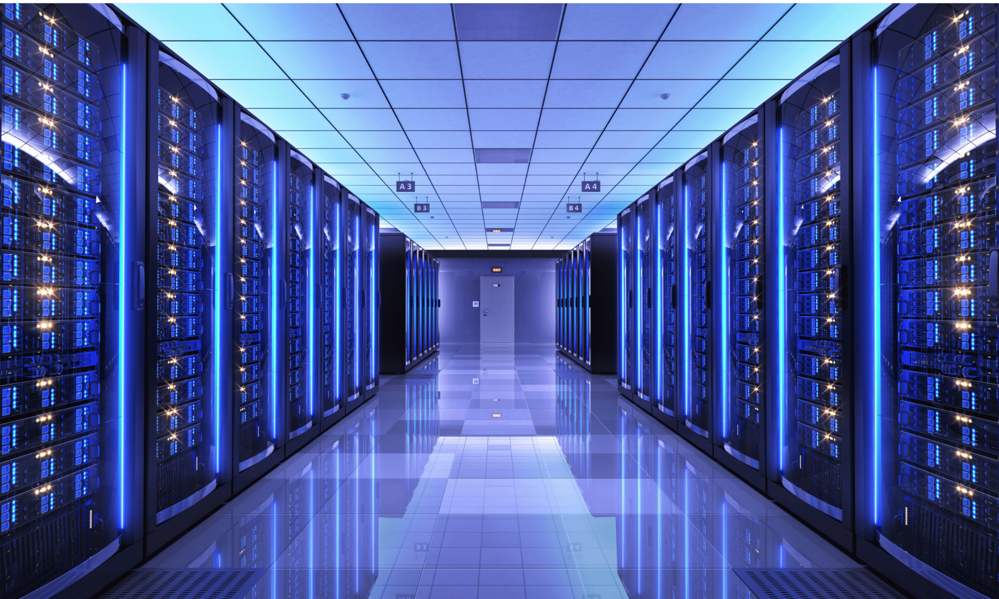 Data center server racks illustrating server colocation